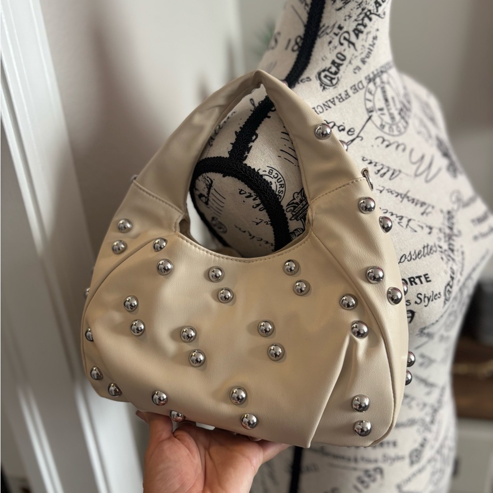 H&M Cream and Silver Shoulder Bag with Studded Details